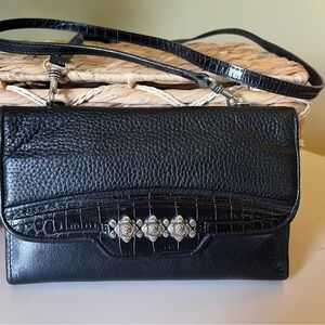 Brighton Black Leather Clutch with Textured Finish
